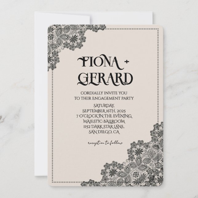 Convites Elegant Glamor Lace Engagement Party Invitation (Frente)
