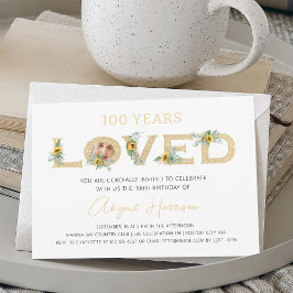 Convites Elegant Gold 100 Years Loved Photo Birthday Party