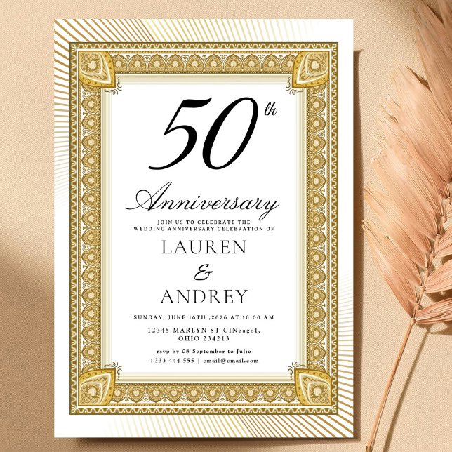 Convites Elegant  Gold 50th Wedding Anniversary (Criador carregado)