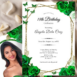 Convites Elegant Gold and Green Rose 18th Birthday Debut 