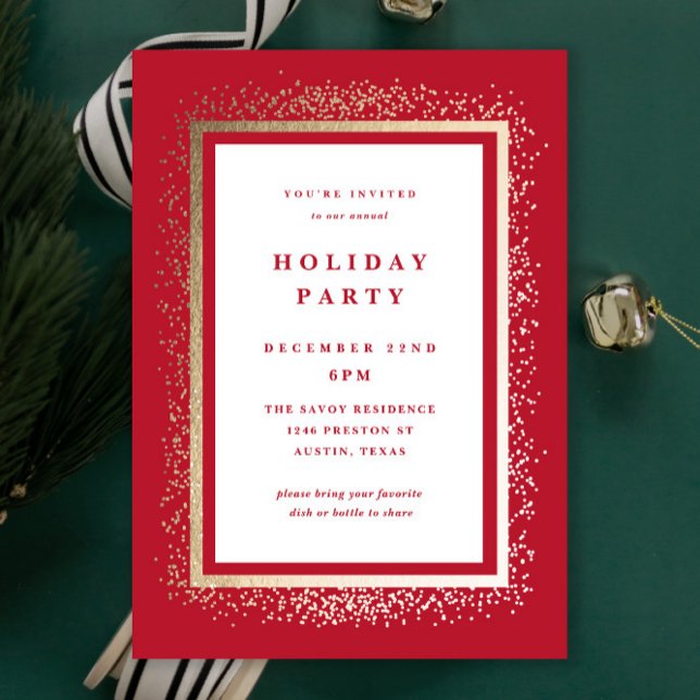 Convites Elegant Gold and Red Sparkle Holiday Party (Elegant red and gold sparkle traditional holiday party invitations.)
