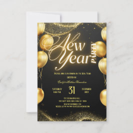 Convites Elegant Gold Balloons New Year Party
