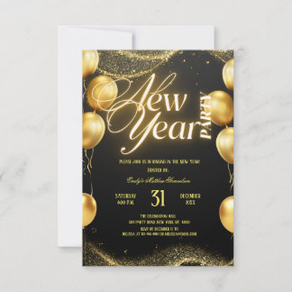 Convites Elegant Gold Balloons New Year Party