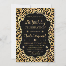 Convites Elegant Gold & Black Leopard Print Birthday Party
