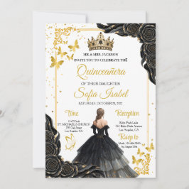 Convites Elegant Gold Black Royal Quinceañera Invite