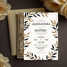 Convites Elegant Gold Botanical Black and Gold FloralLuxury