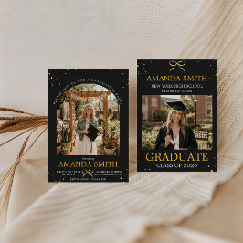 Convites Elegant Gold Bow Graduation Photo Invitation