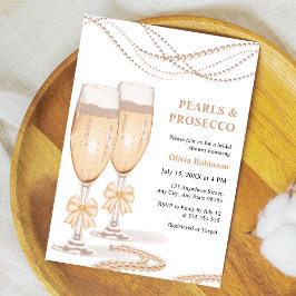 Convites Elegant Gold Bow Pearls and Prosecco Bridal Shower