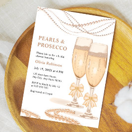 Convites Elegant Gold Bow Pearls and Prosecco Bridal Shower