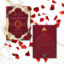 Convites Elegant Gold & Burgundy Quinceañera Invitation