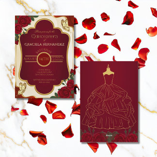 Convites Elegant Gold & Burgundy Quinceañera Invitation