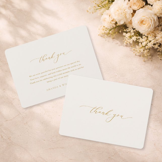 Convites Elegant Gold Calligraphy Wedding Thank You Card (Criador carregado)