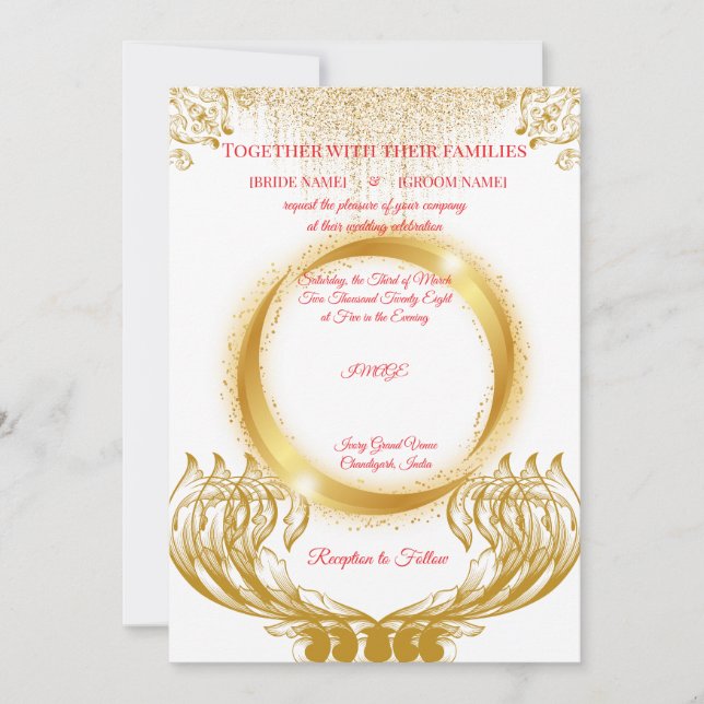 Convites Elegant Gold Design Wedding Invitation on White (Frente)