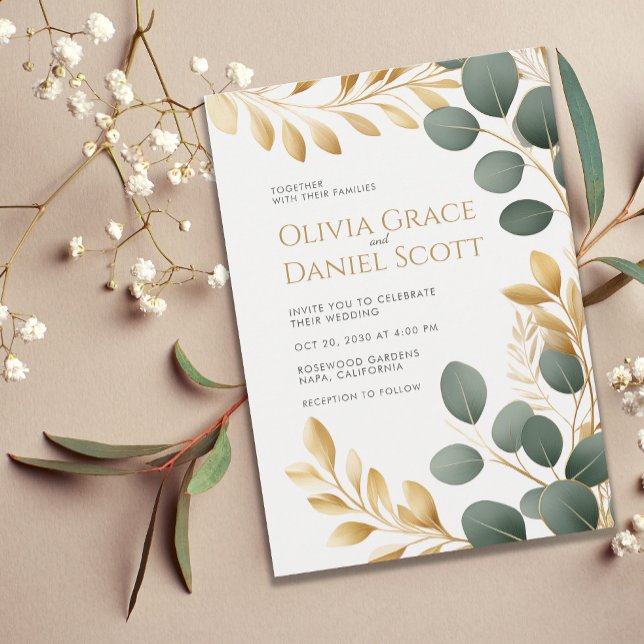Convites Elegant Gold Eucalyptus Botanical Wedding (Criador carregado)