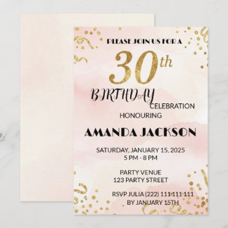 Convites Elegant Gold Floral 30th Birthday Invitation