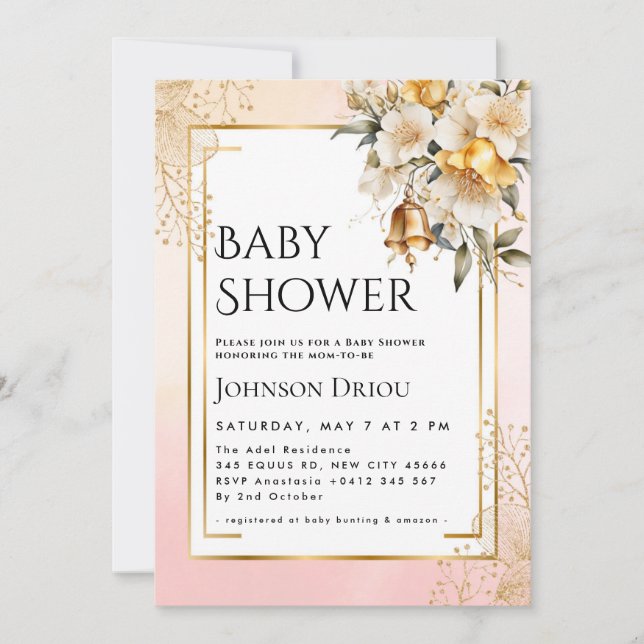 Convites Elegant Gold Floral Baby Shower Invitation (Frente)