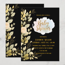 Convites Elegant Gold Floral Botanical Baby Shower 