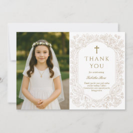 Convites Elegant Gold Floral Communion Thank You Card