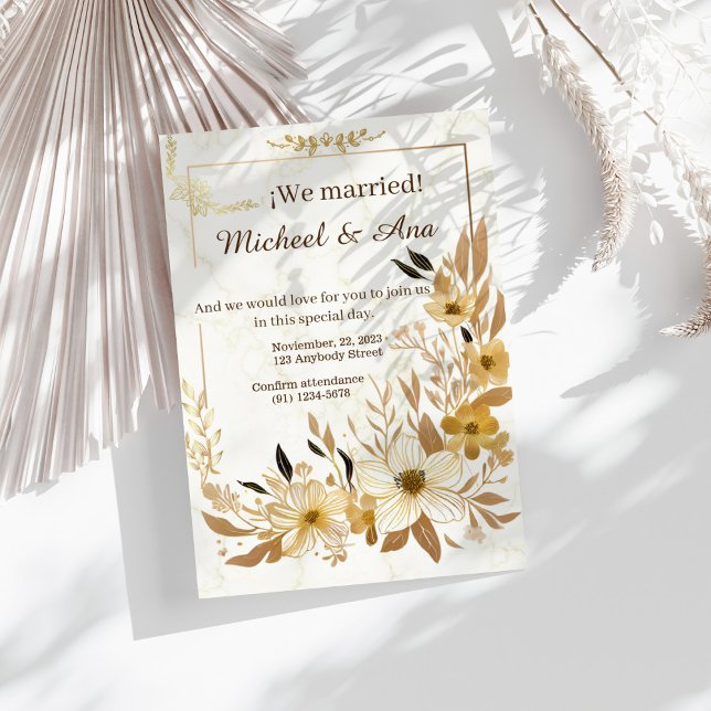 Convites Elegant Gold Floral Golden Wedding Invitation (Criador carregado)