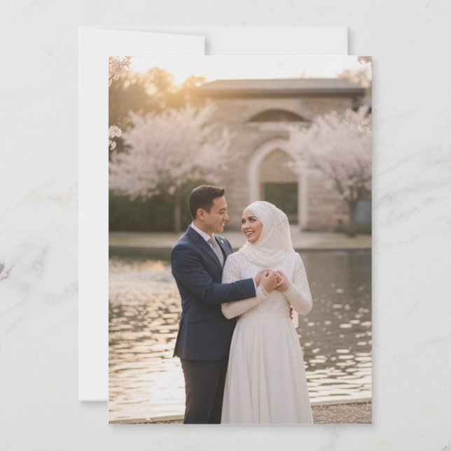 Convites Elegant Gold Floral Islamic Wedding Nikah & Photo (Verso)