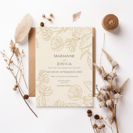 Convites Elegant Gold Floral Line Art Wedding Invitation