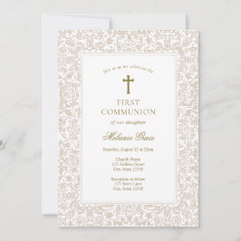 Convites Elegant Gold Floral Traditional First Communion 