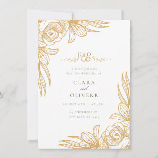 Convites Elegant Gold Floral Wedding Invitation