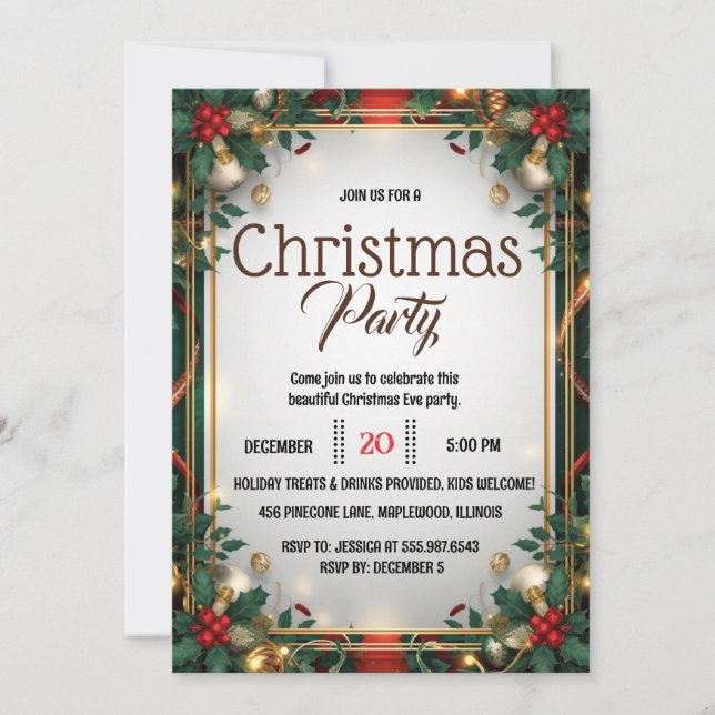 Convites Elegant Gold Frame Christmas Party Invitation (Frente)
