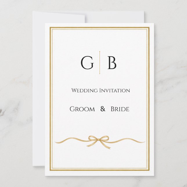 Convites Elegant Gold Frame Monogram Wedding Invitation (Frente)
