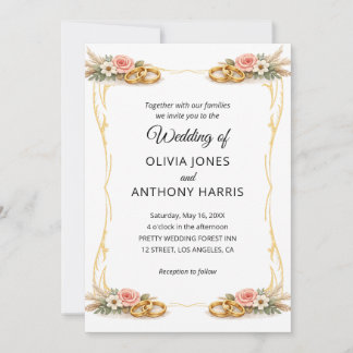 Convites Elegant Gold Geometric Rustic Floral Wedding 