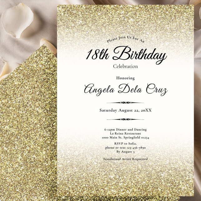 Convites Elegant Gold Glitter 18th Birthday Debut (Criador carregado)