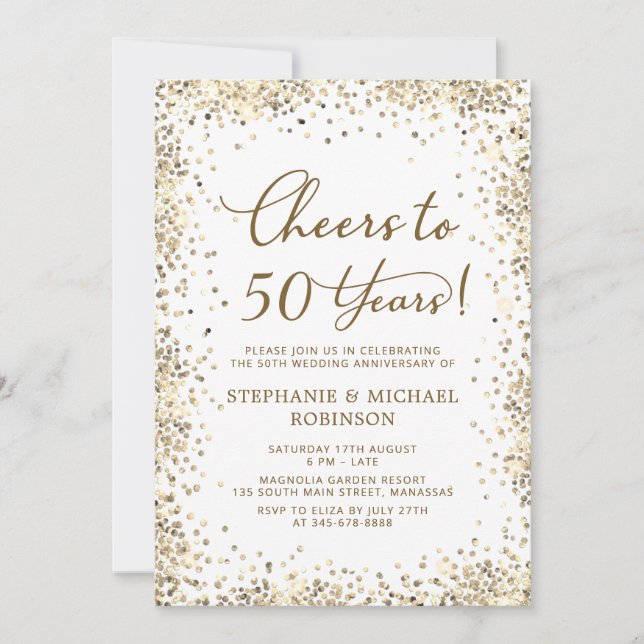 Convites Elegant Gold Glitter 50th Wedding Anniversary (Frente)