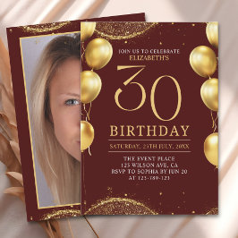 Convites Elegant Gold Glitter Birthday 30th with Balloons