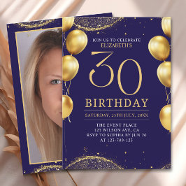 Convites Elegant Gold Glitter Birthday 30th with Balloons