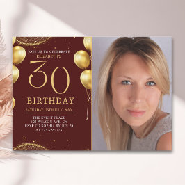 Convites Elegant Gold Glitter Birthday 30th With Photo