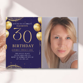 Convites Elegant Gold Glitter Birthday 30th With Photo