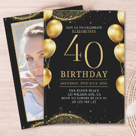 Convites Elegant Gold Glitter Birthday 40th with Balloons