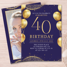 Convites Elegant Gold Glitter Birthday 40th with Balloons