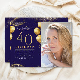 Convites Elegant Gold Glitter Birthday 40th With Photo