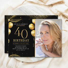 Convites Elegant Gold Glitter Birthday 40th With Photo