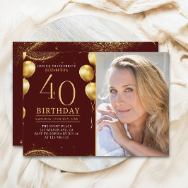 Convites Elegant Gold Glitter Birthday 40th With Photo