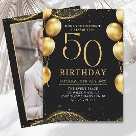 Convites Elegant Gold Glitter Birthday 50th with Balloons