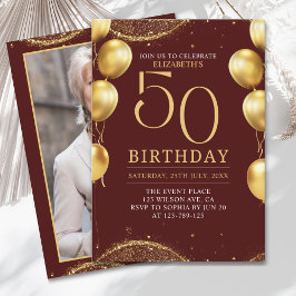 Convites Elegant Gold Glitter Birthday 50th with Balloons