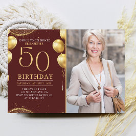 Convites Elegant Gold Glitter Birthday 50th With Photo