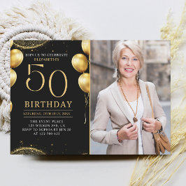Convites Elegant Gold Glitter Birthday 50th With Photo