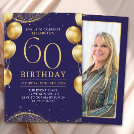 Convites Elegant Gold Glitter Birthday 60th with Balloons