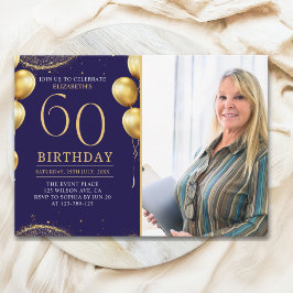 Convites Elegant Gold Glitter Birthday 60th With Photo