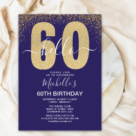 Convites Elegant Gold Glitter "Hello 60" Birthday