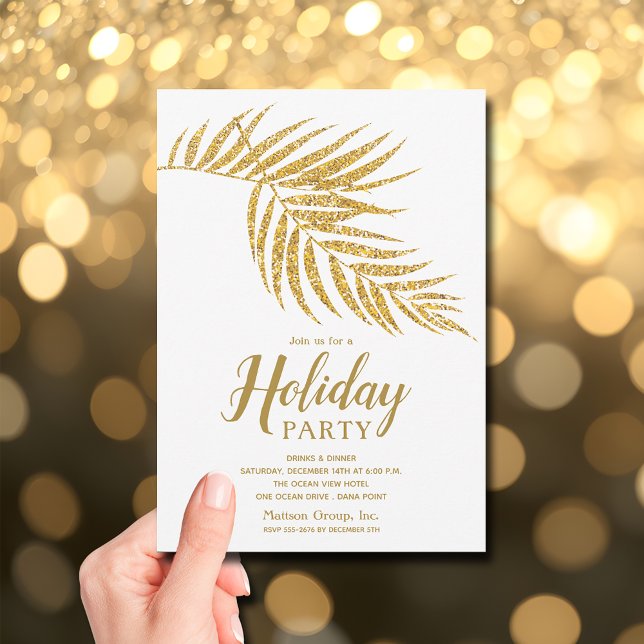 Convites Elegant Gold Glitter Palm Holiday Christmas (Elegant gold faux glitter palm fronds holiday Christmas invitations)