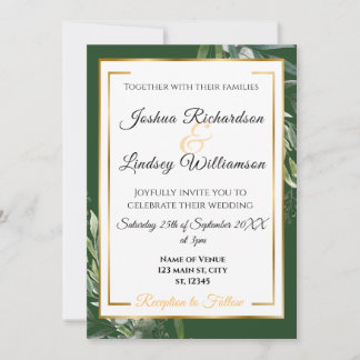 Convites Elegant Gold & Green Botanical Wedding